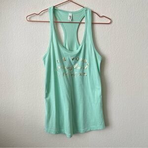 Fix Your Ponytail And Try Again gold foil print on mint green racerback tank top